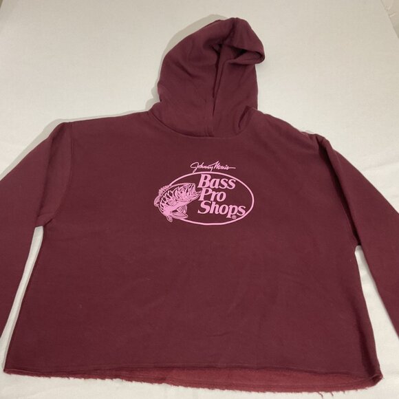 Johnny Morris Bass Pro Shops Maroon Hoodie M Long Sleeve Womens Pullover Frayed - Picture 3 of 7